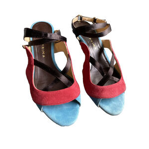 Anteprima Womens Leather Open Toe Ankle Strap Sandals Heels Red Blue Size 36 6